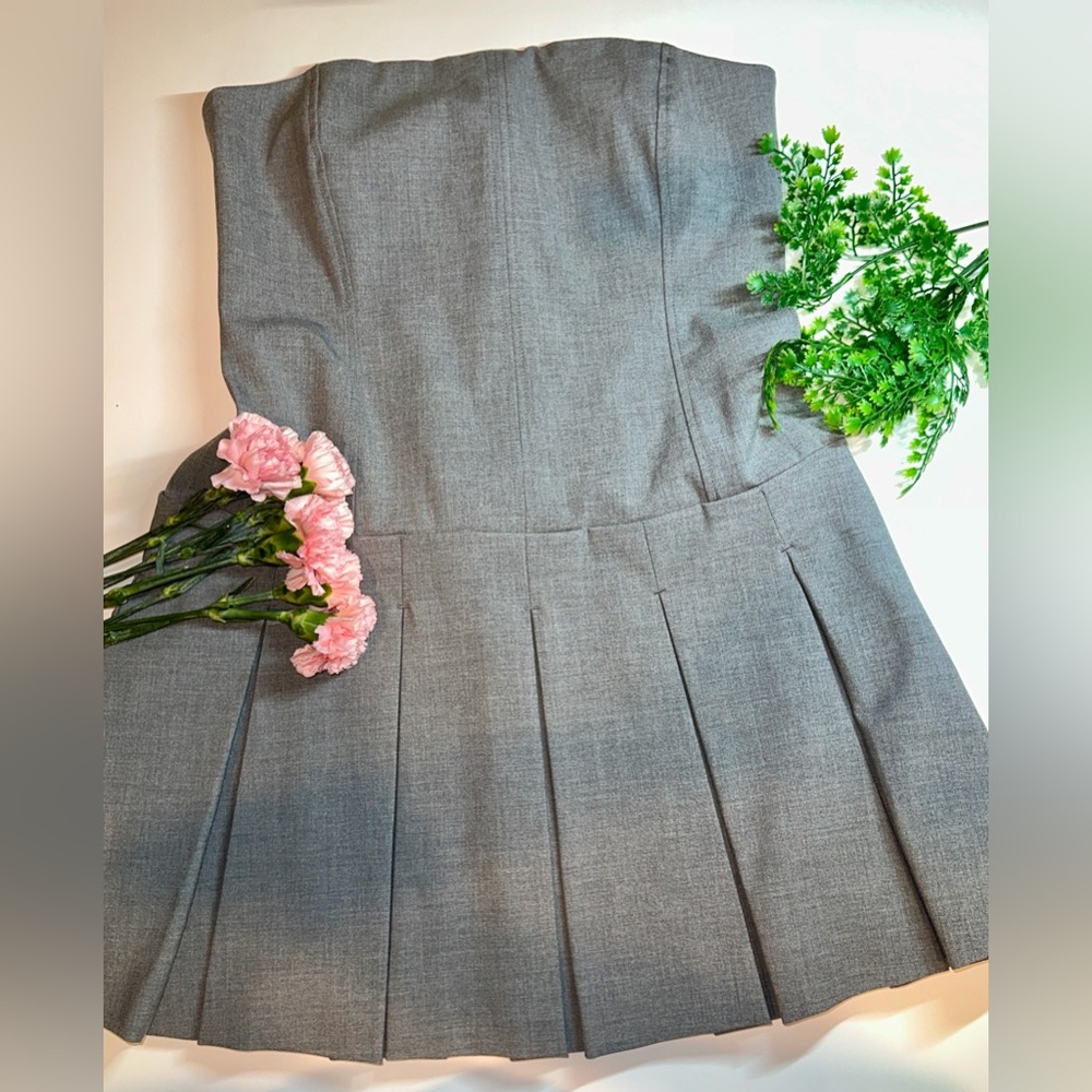 Christian Lacroix Gray Pleated Sheath Dress Strapless Hipster